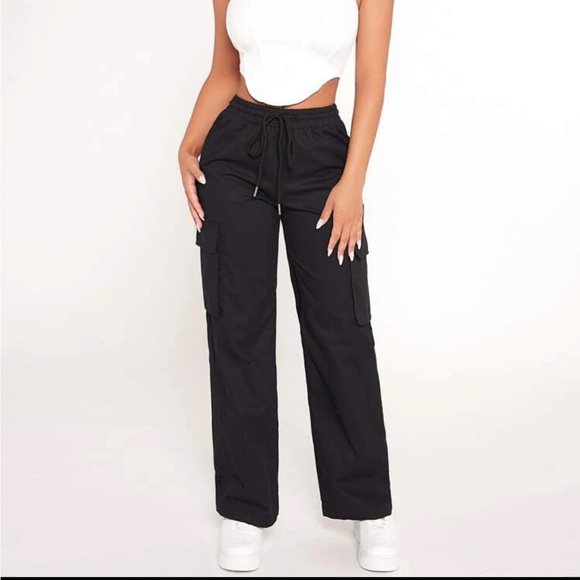 PETITE Flap Pocket Drawstring Waist Cargo Pants - Picture 1 of 4